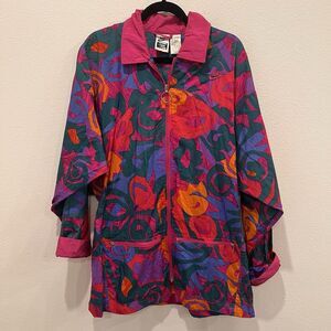 Vintage Nike Elite nylon full zip floral windbreaker jacket womens L (14) Retro